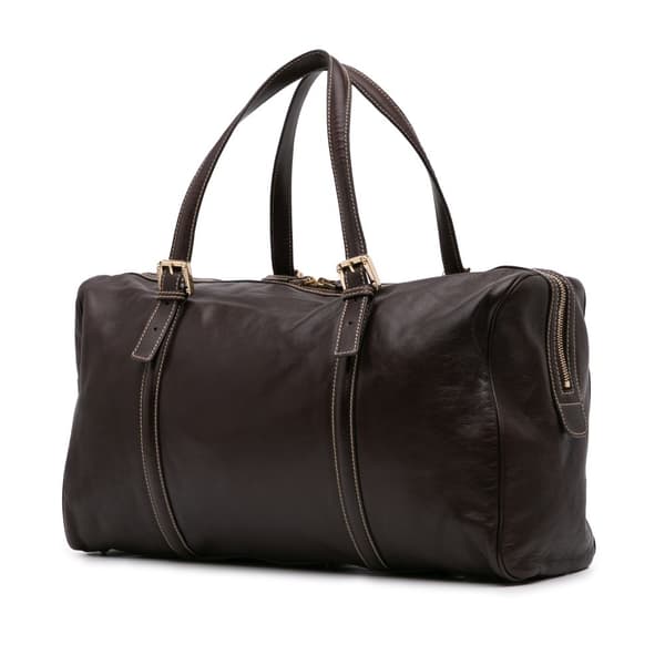 Pre-owned Gucci Leather Britt Web Travel Bag Brown