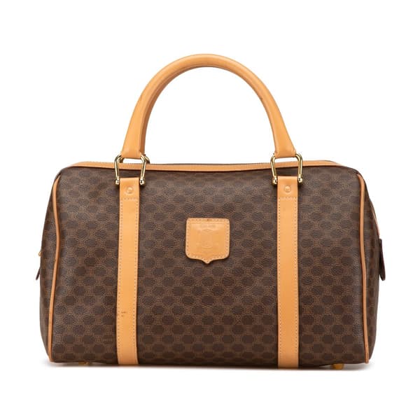 Pre-owned Celine Macadam Coated Canvas Boston Bag Brown
