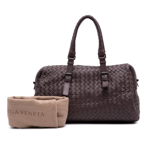 Pre-owned Bottega Veneta Nappa Intrecciato Boston Bag Brown