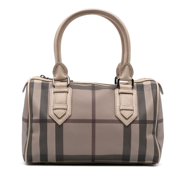 Pre-owned Burberry Smoke Check Coated Canvas Chester Boston Bag Brown