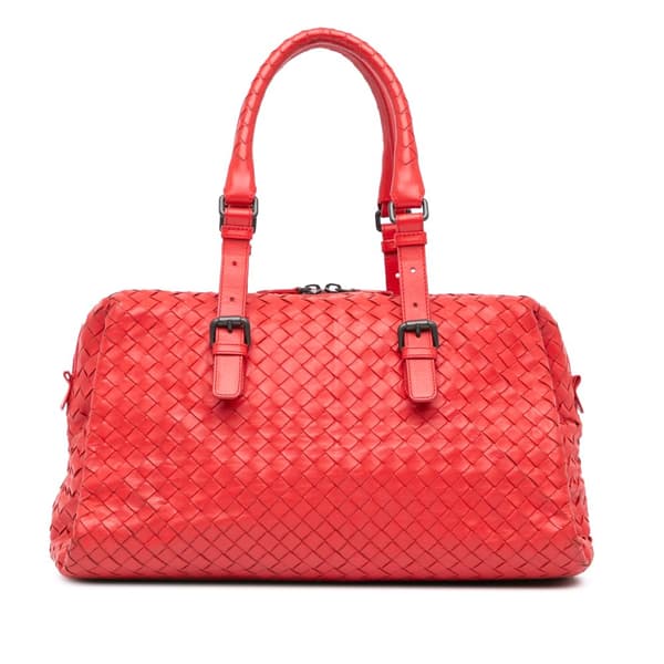 Pre-owned Bottega Veneta Nappa Intrecciato Boston Bag Red