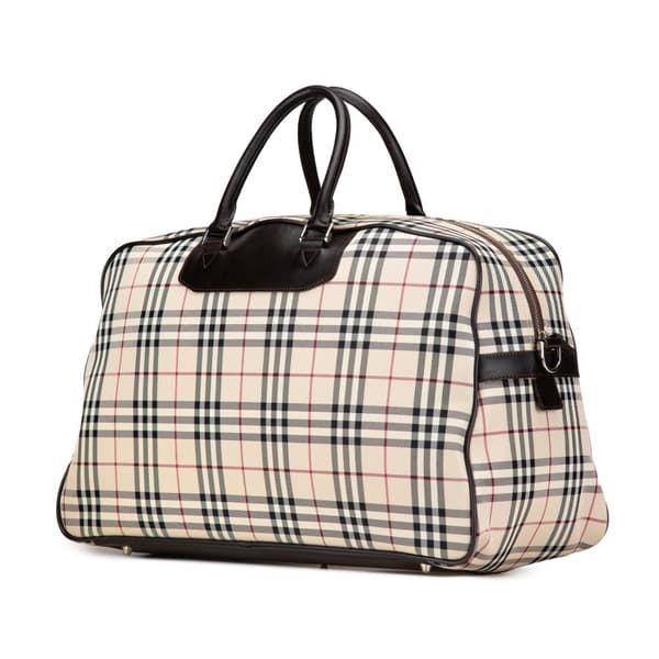 Pre-owned Burberry House Check Canvas Travel Bag Brown
