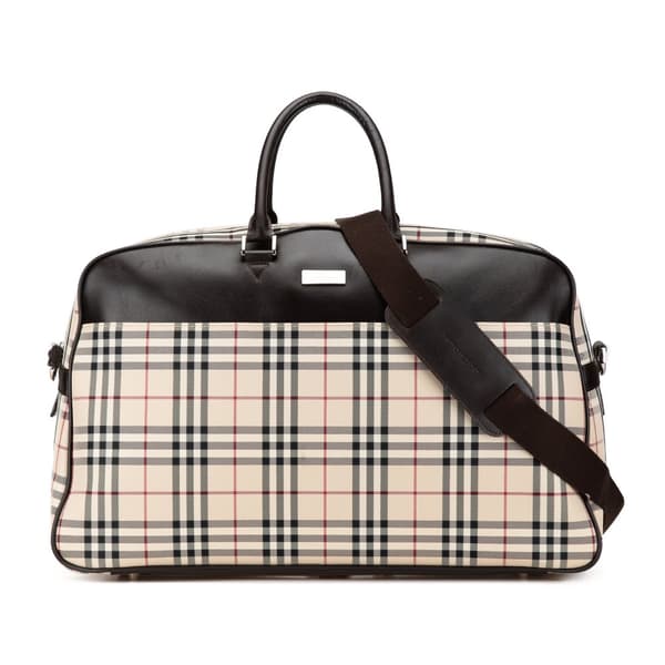Pre-owned Burberry House Check Canvas Travel Bag Brown