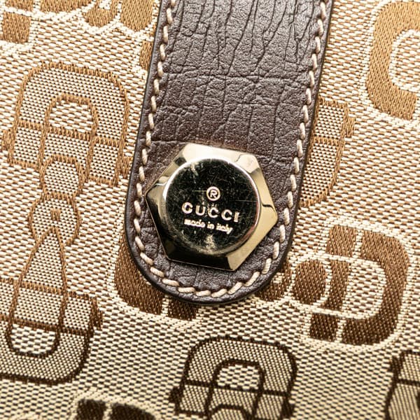 Pre-owned Gucci Canvas Horsebit Charmy Boston Bag Brown