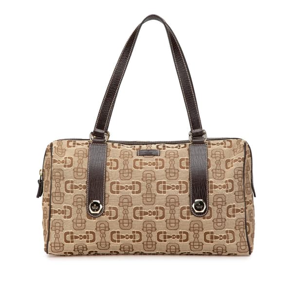Pre-owned Gucci Canvas Horsebit Charmy Boston Bag Brown