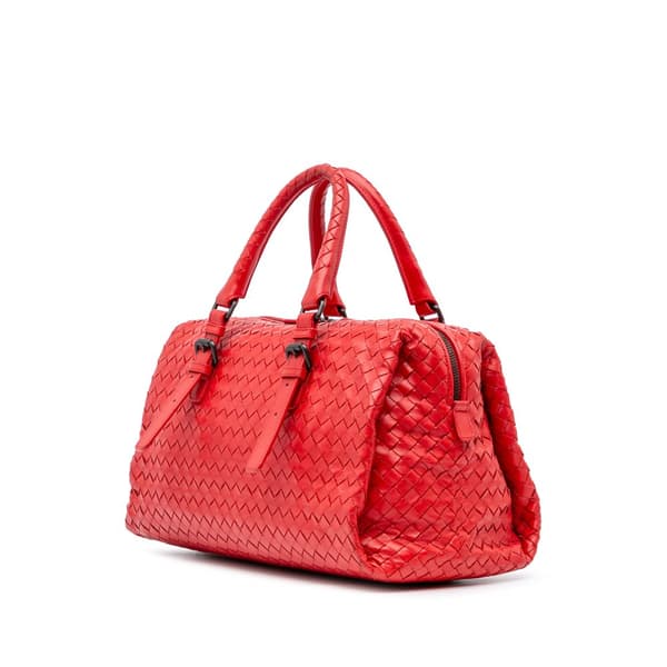 Pre-owned Bottega Veneta Nappa Intrecciato Boston Bag Red
