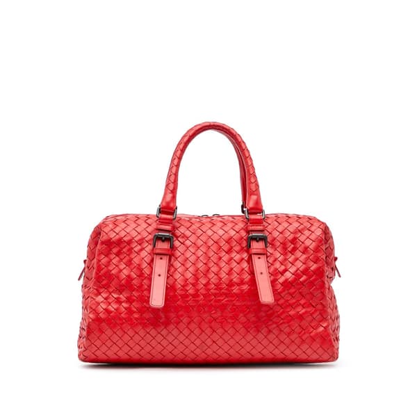 Pre-owned Bottega Veneta Nappa Intrecciato Boston Bag Red