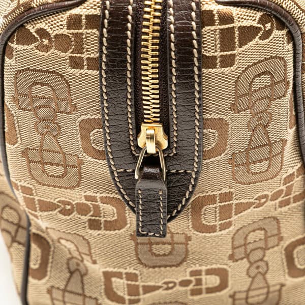 Pre-owned Gucci Canvas Horsebit Charmy Boston Bag Brown