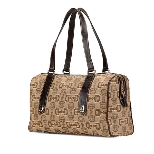Pre-owned Gucci Canvas Horsebit Charmy Boston Bag Brown