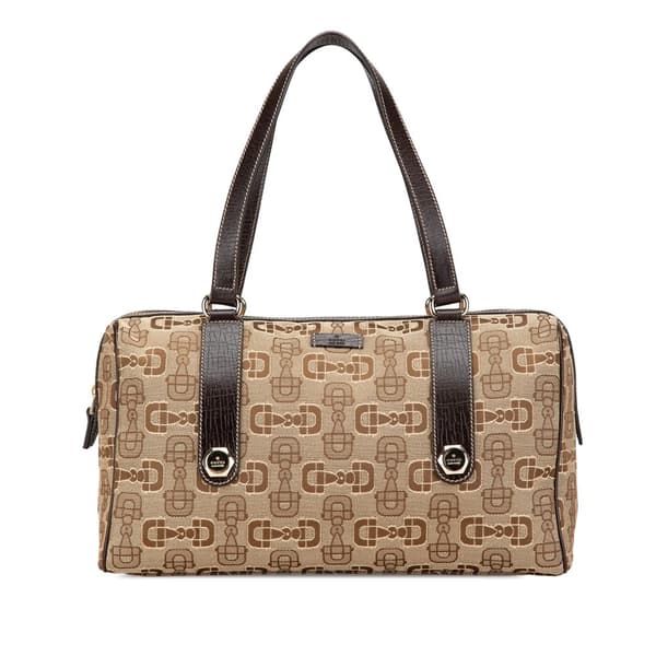 Pre-owned Gucci Canvas Horsebit Charmy Boston Bag Brown