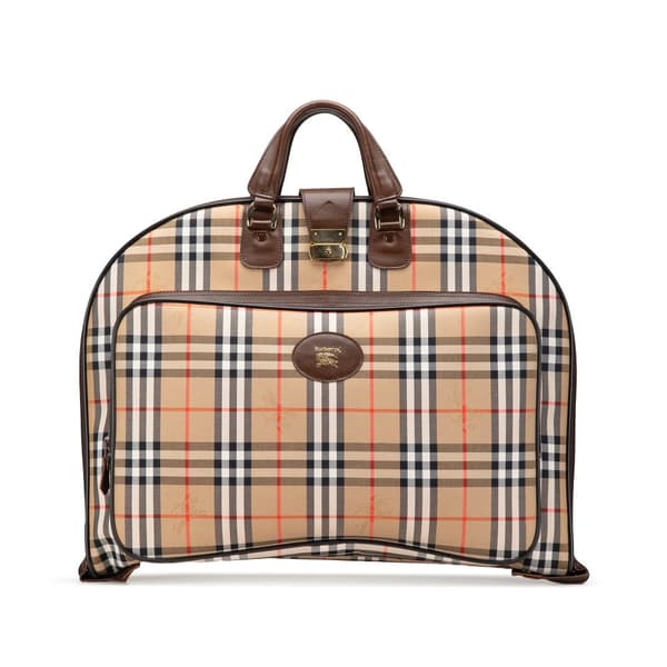 Pre-owned Burberry Haymarket Check Canvas Garment Bag Brown