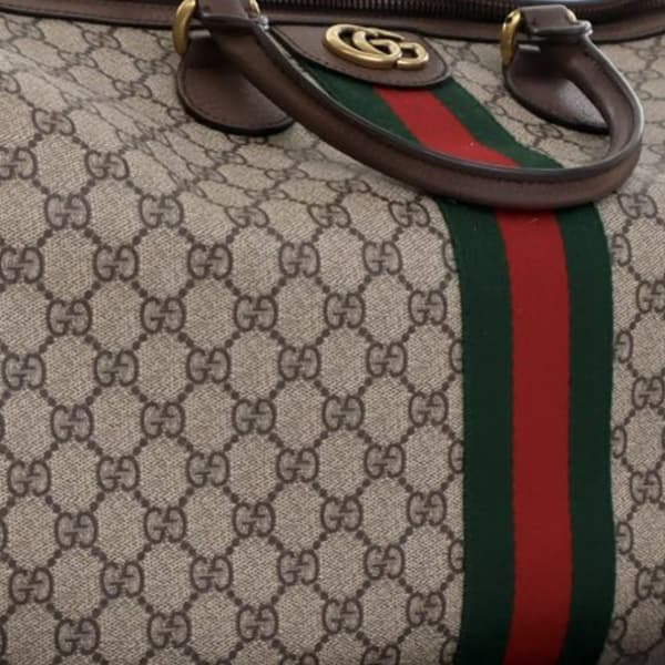 Pre-owned Gucci Medium GG Supreme Ophidia Carry-on Duffle Bag Brown