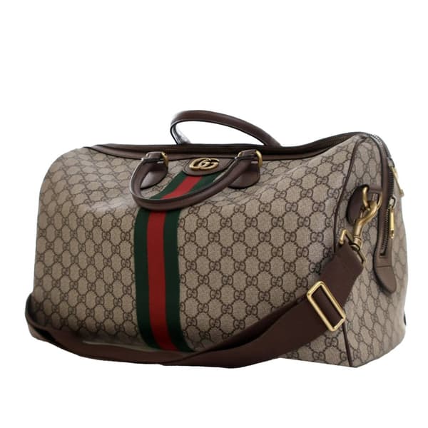 Pre-owned Gucci Medium GG Supreme Ophidia Carry-on Duffle Bag Brown