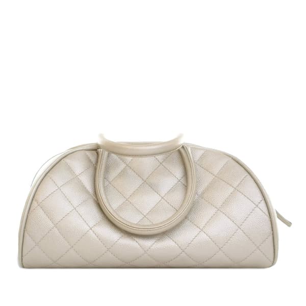 Pre-owned Chanel Metallic Quilted Caviar Bowler Bag White