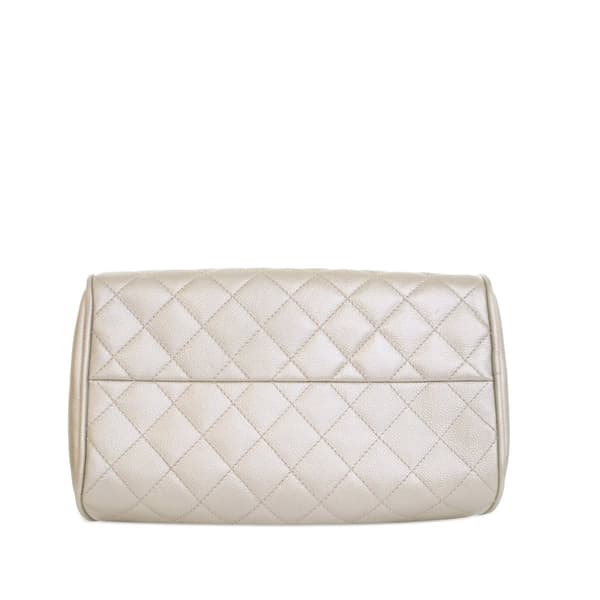 Pre-owned Chanel Metallic Quilted Caviar Bowler Bag White