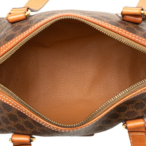Pre-owned Celine Macadam Coated Canvas Boston Bag Brown