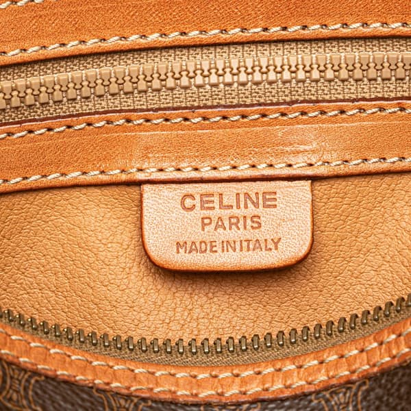 Pre-owned Celine Macadam Coated Canvas Boston Bag Brown