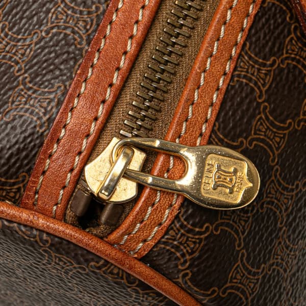 Pre-owned Celine Macadam Coated Canvas Boston Bag Brown