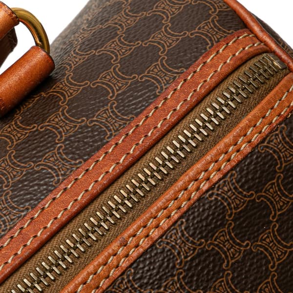 Pre-owned Celine Macadam Coated Canvas Boston Bag Brown
