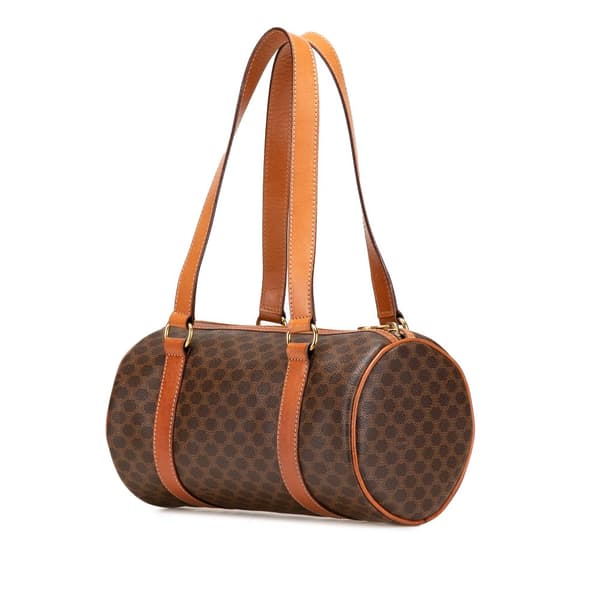 Pre-owned Celine Macadam Coated Canvas Boston Bag Brown