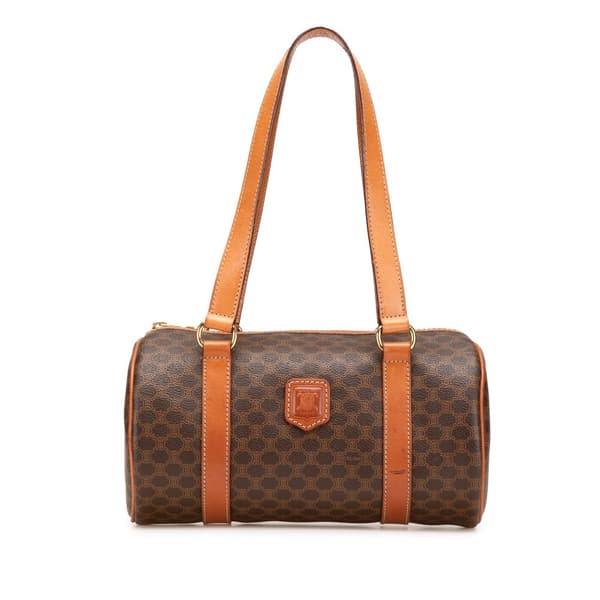 Pre-owned Celine Macadam Coated Canvas Boston Bag Brown