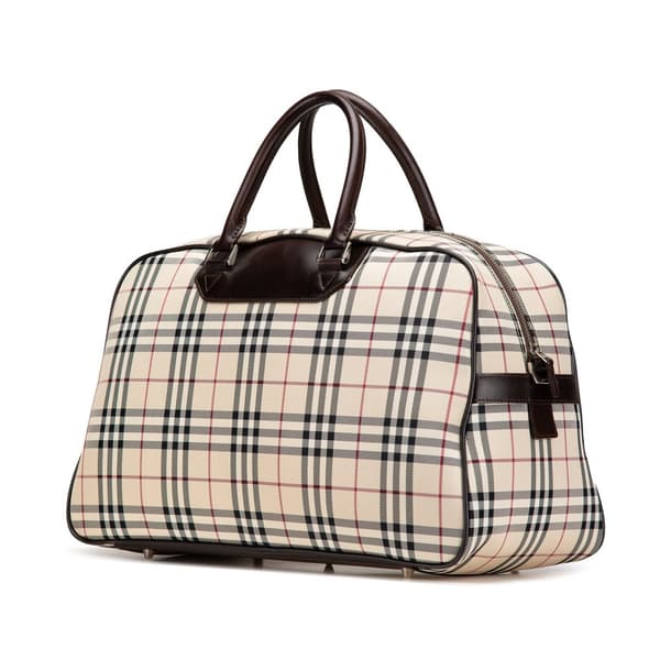 Pre-owned Burberry House Check Canvas Travel Bag Brown
