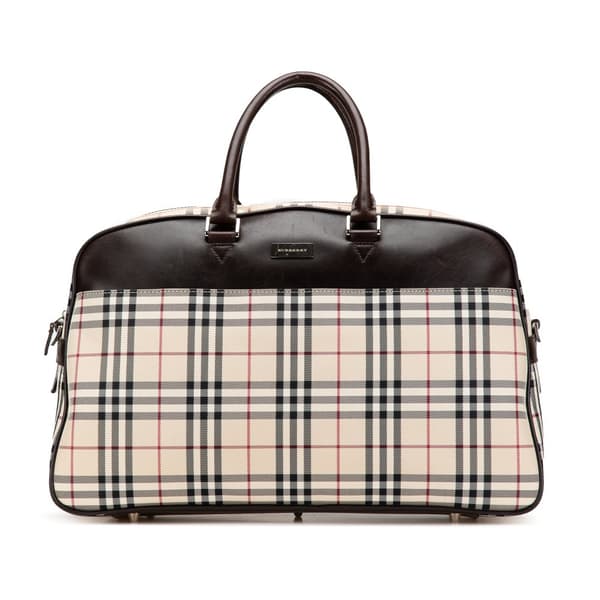 Pre-owned Burberry House Check Canvas Travel Bag Brown