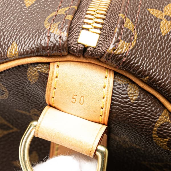 Pre-owned Louis Vuitton Monogram World Tour Keepall Bandouliere 50 Brown