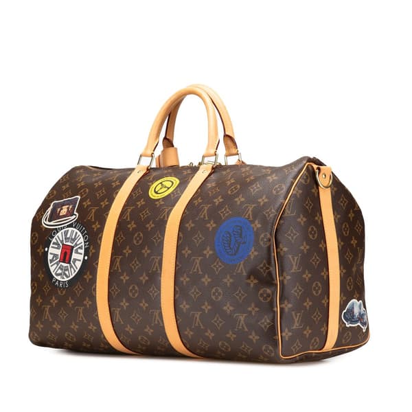 Pre-owned Louis Vuitton Monogram World Tour Keepall Bandouliere 50 Brown