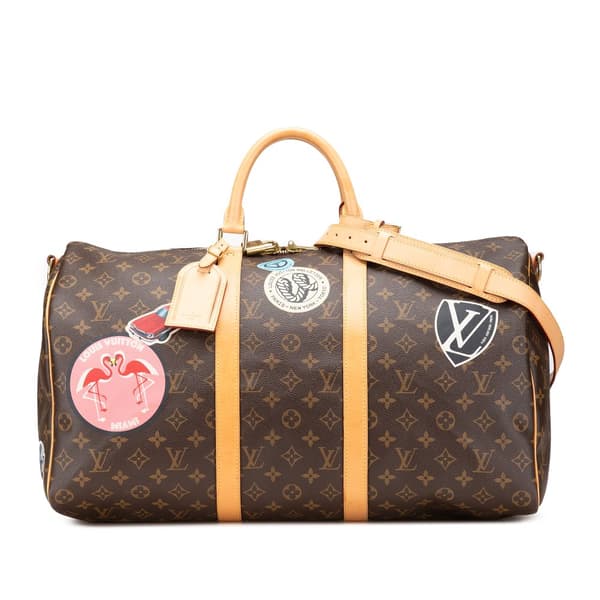 Pre-owned Louis Vuitton Monogram World Tour Keepall Bandouliere 50 Brown