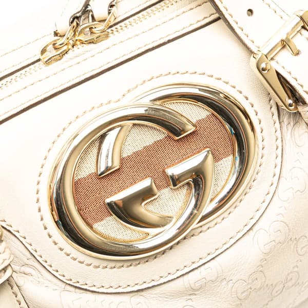 Pre-owned Gucci Guccissima Britt Boston Bag White