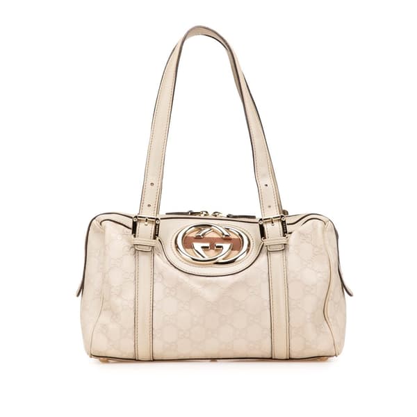 Pre-owned Gucci Guccissima Britt Boston Bag White