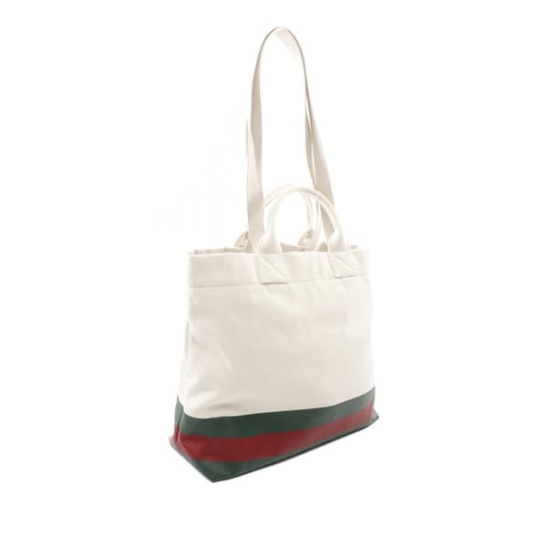 Pre-owned Gucci Canvas Web Embossed Logo Tote White