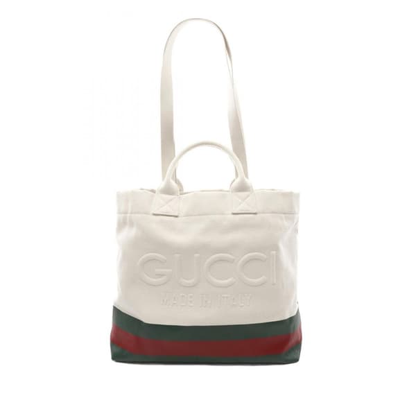Pre-owned Gucci Canvas Web Embossed Logo Tote White