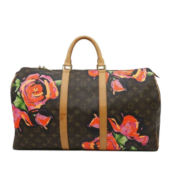 Pre-owned Louis Vuitton Monogram Roses Keepall 50 Brown