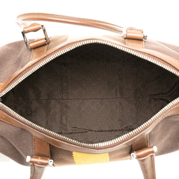Pre-owned Gucci Canvas Web Boston Brown