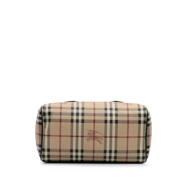 Pre-owned Burberry Small Haymarket Check Coated Canvas Chester Bowling Bag Brown