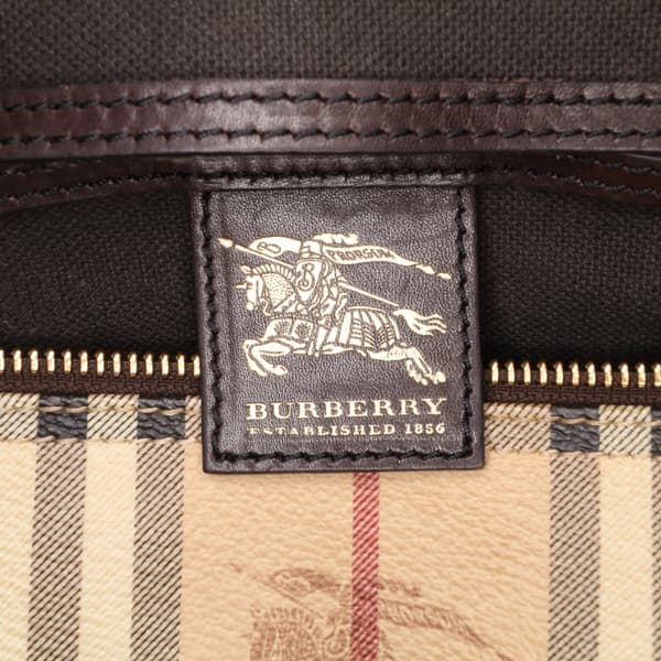 Pre-owned Burberry Small Haymarket Check Coated Canvas Chester Bowling Bag Brown