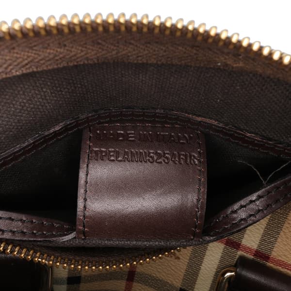 Pre-owned Burberry Small Haymarket Check Coated Canvas Chester Bowling Bag Brown