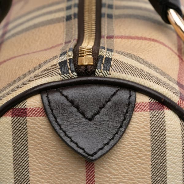 Pre-owned Burberry Small Haymarket Check Coated Canvas Chester Bowling Bag Brown