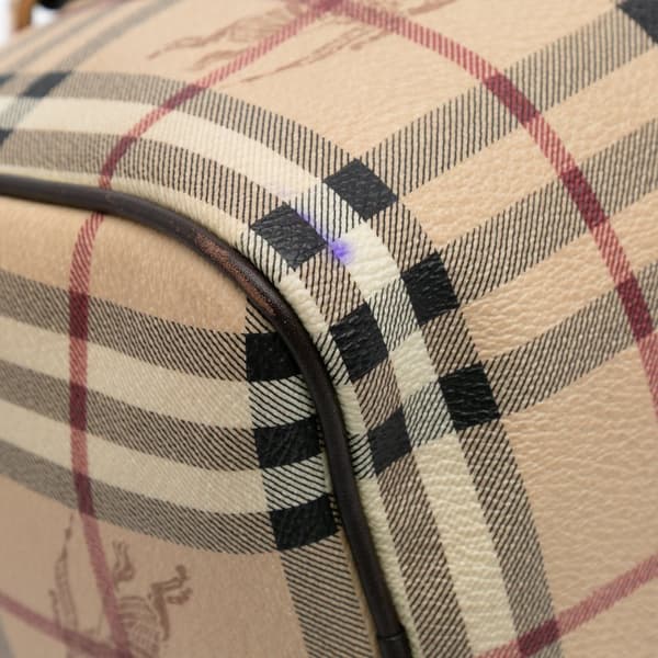 Pre-owned Burberry Small Haymarket Check Coated Canvas Chester Bowling Bag Brown