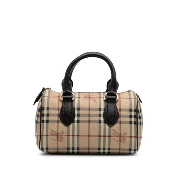 Pre-owned Burberry Small Haymarket Check Coated Canvas Chester Bowling Bag Brown