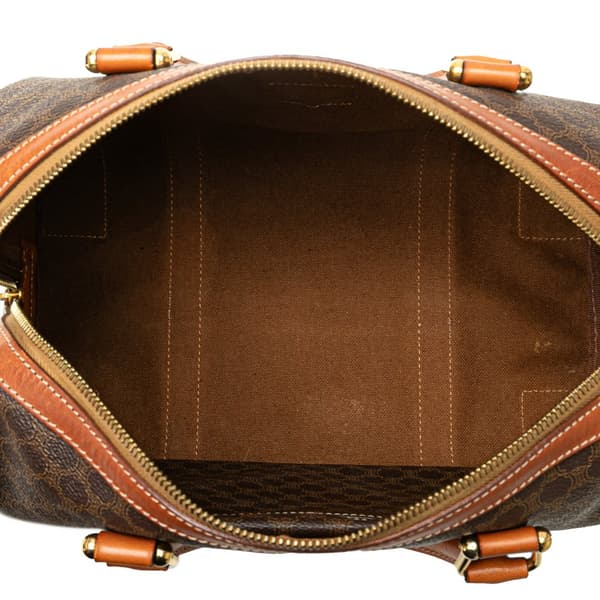 Pre-owned Celine Macadam Coated Canvas Boston Bag Brown