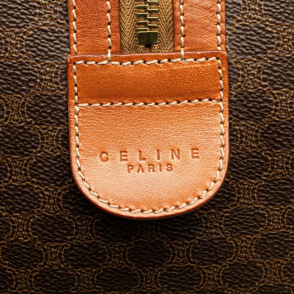 Pre-owned Celine Macadam Coated Canvas Boston Bag Brown