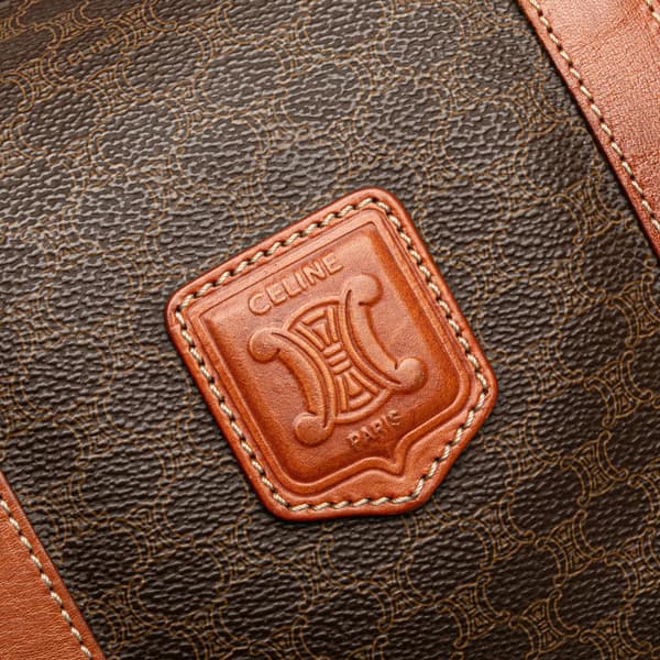 Pre-owned Celine Macadam Coated Canvas Boston Bag Brown