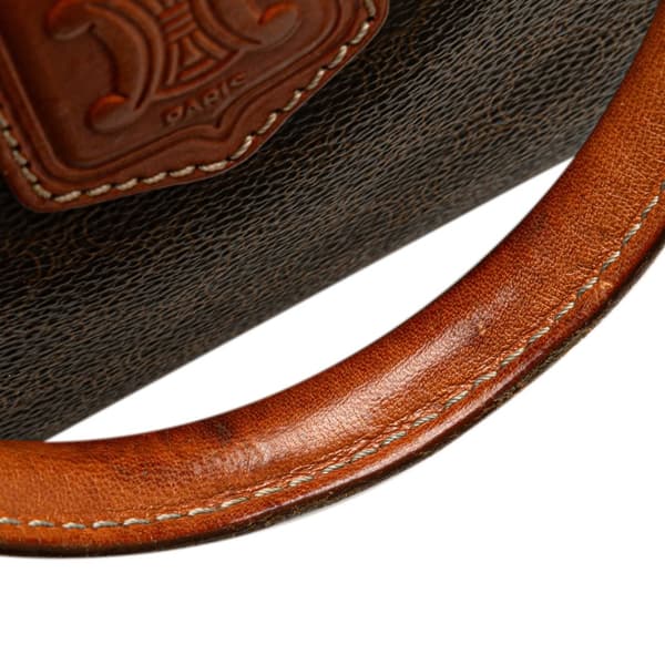 Pre-owned Celine Macadam Coated Canvas Boston Bag Brown