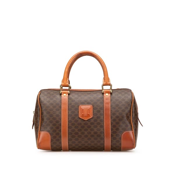 Pre-owned Celine Macadam Coated Canvas Boston Bag Brown