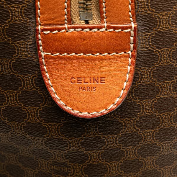 Pre-owned Celine Macadam Coated Canvas Boston Bag Brown