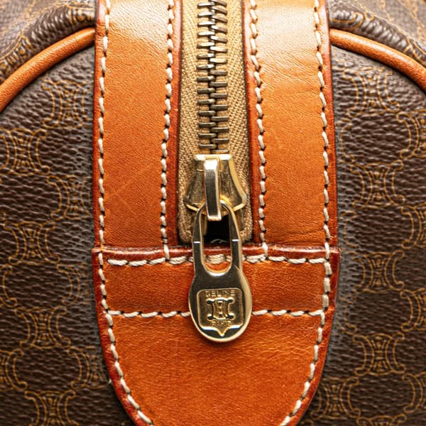 Pre-owned Celine Macadam Coated Canvas Boston Bag Brown