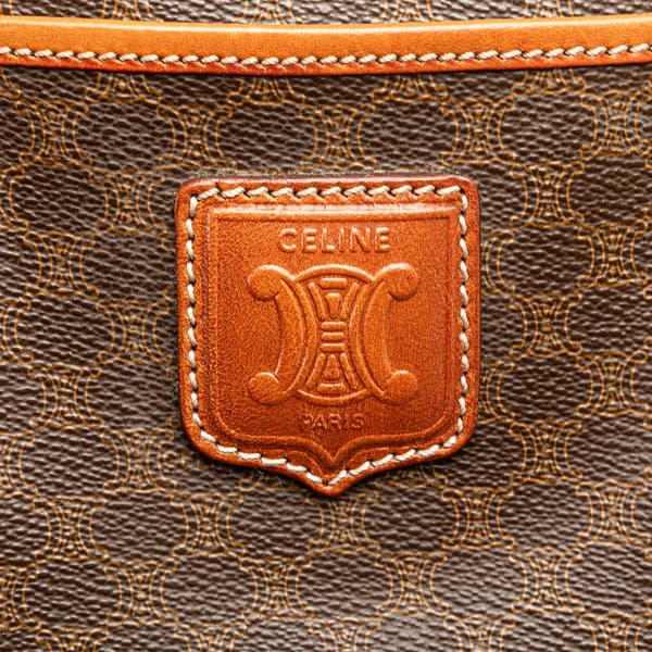 Pre-owned Celine Macadam Coated Canvas Boston Bag Brown